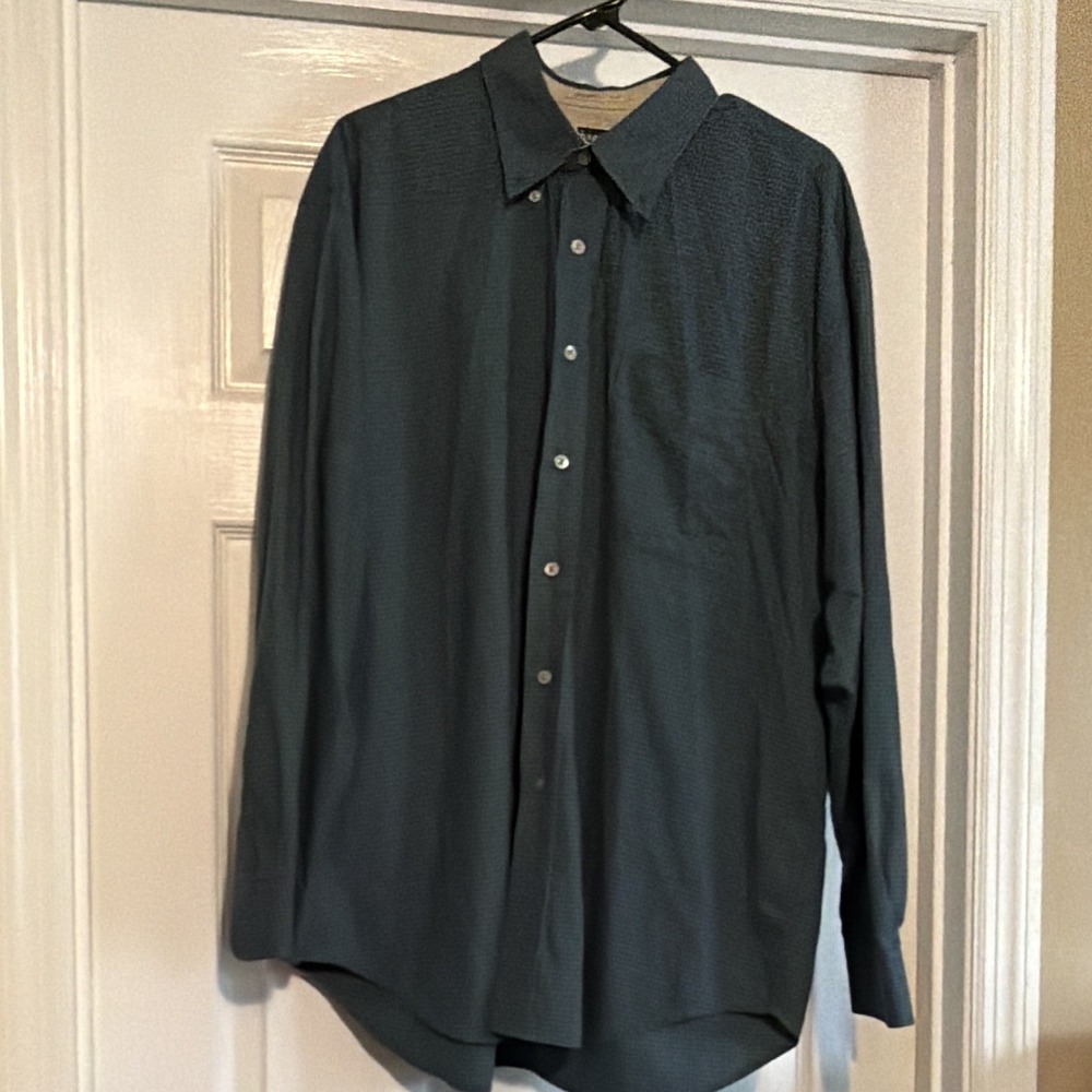 Haggar Forever New Men's XL Green Check Long Sleeve Button Up Shirt - Picture 2 of 9
